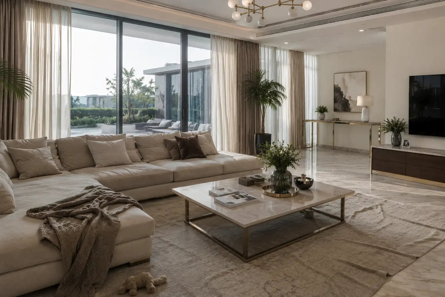 Luxury residential living room before professional deep cleaning service by Infinity Services in Dubai.