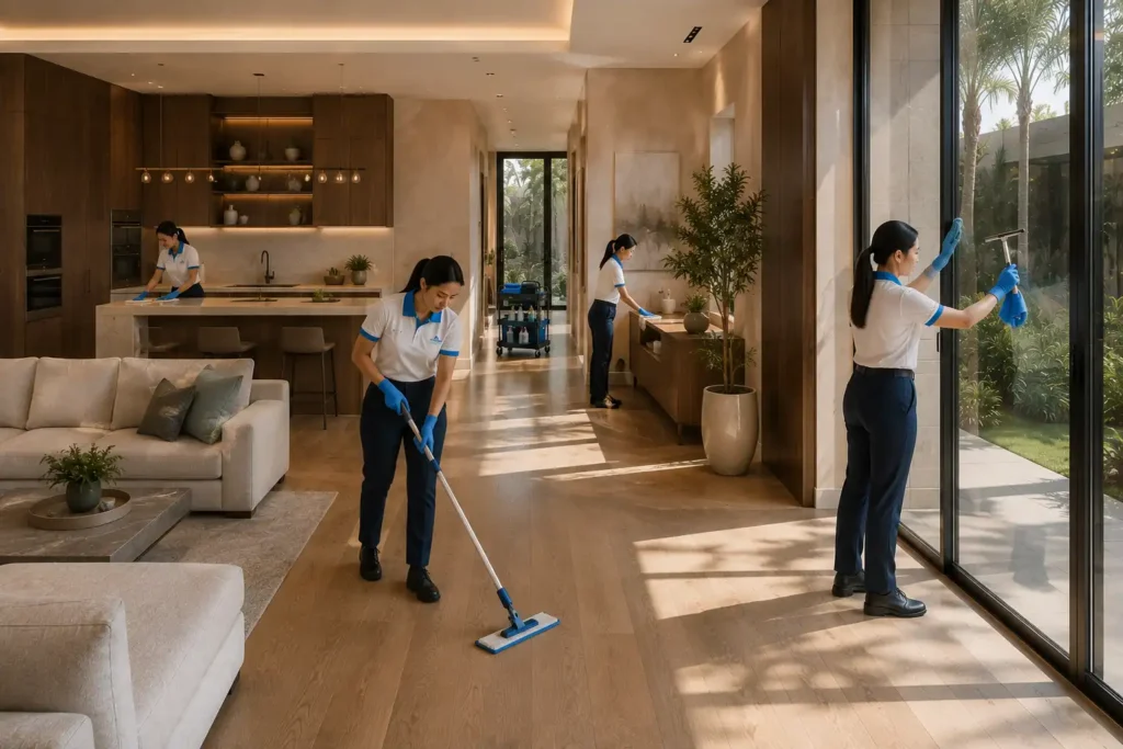 Professional cleaners maintaining a luxury Dubai property