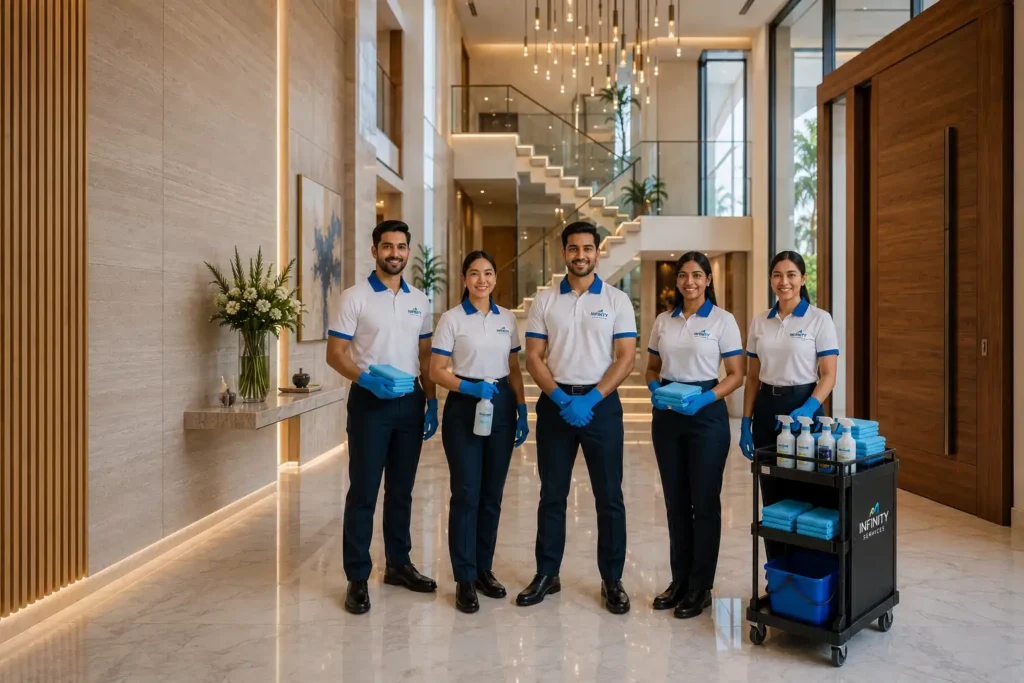 Infinity Services cleaning team ready for professional property cleaning